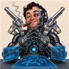 TwoGun's AI — cyborg gunslinger portrait